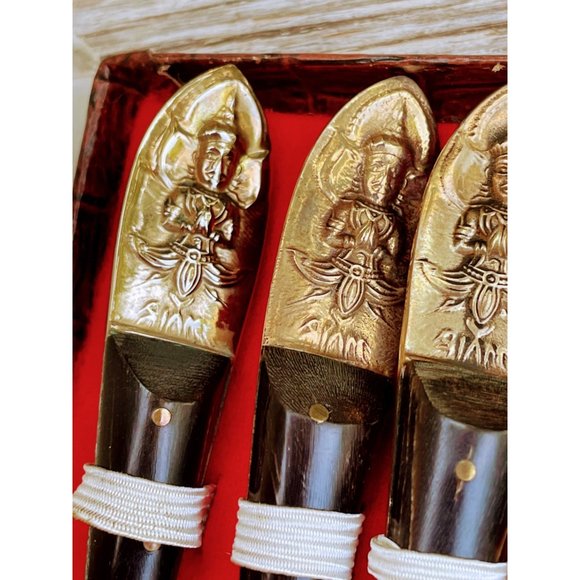 Vintage Set Siam Demitasse Spoons Brass/ Horn /Goddess - Picture 4 of 6